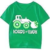 Kids St Patricks Day Shirt Boys Girls Irish Shamrock Clover Lucky Tractor Graphic Tees Toddler Short Sleeve T-Shirt Top Green