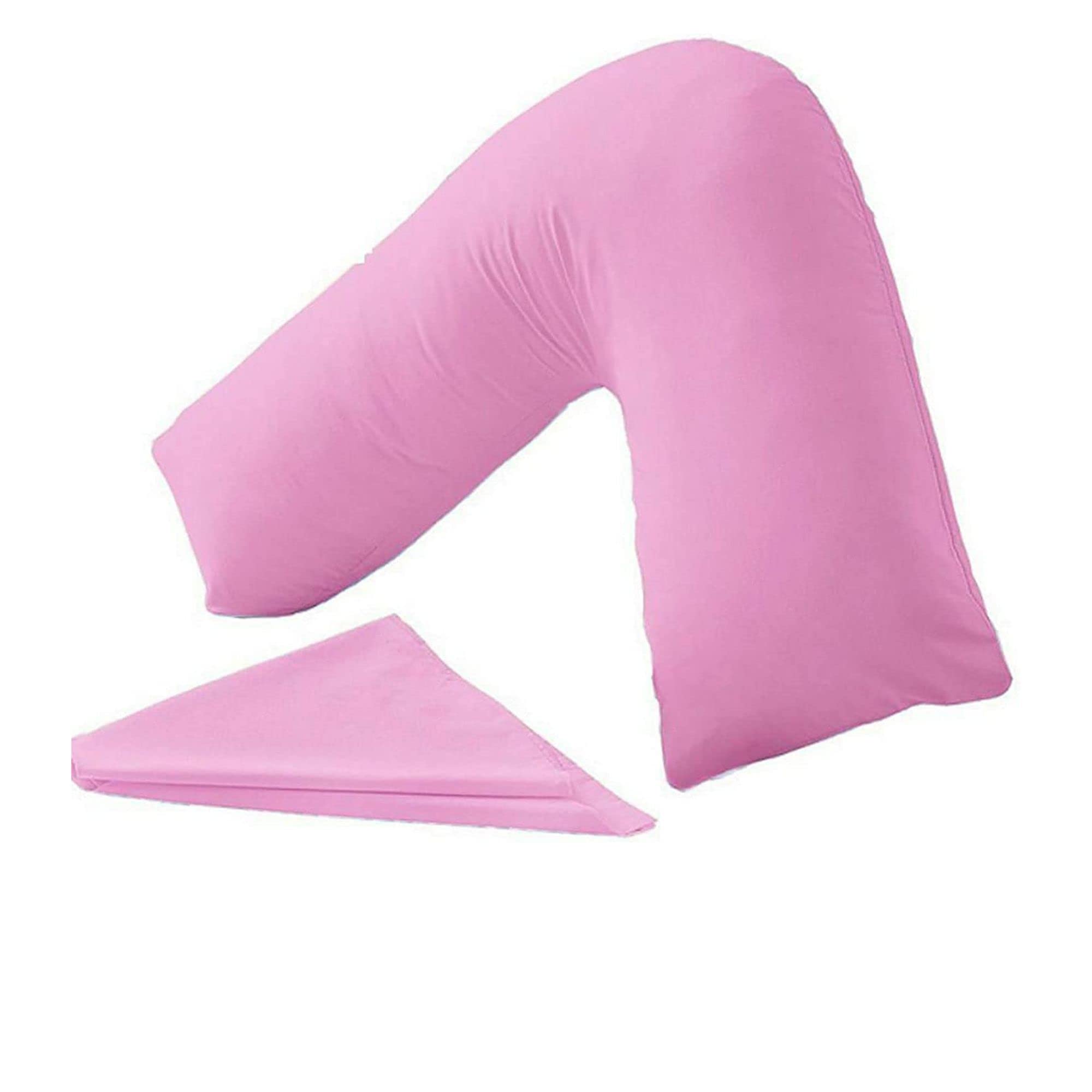 KANAK V Shaped Pillowcase Plain Polycotton Back & Neck Support V Pillow case cover - Orthopaedic/Pregnancy/Nursing Pillow Cover Only- Pink