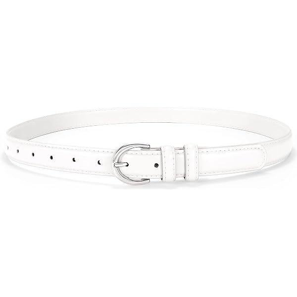 2994 White Thin Belt For Women Trendy Silver Buckle Versatile Skinny Belts RISANTRY Women main image 3