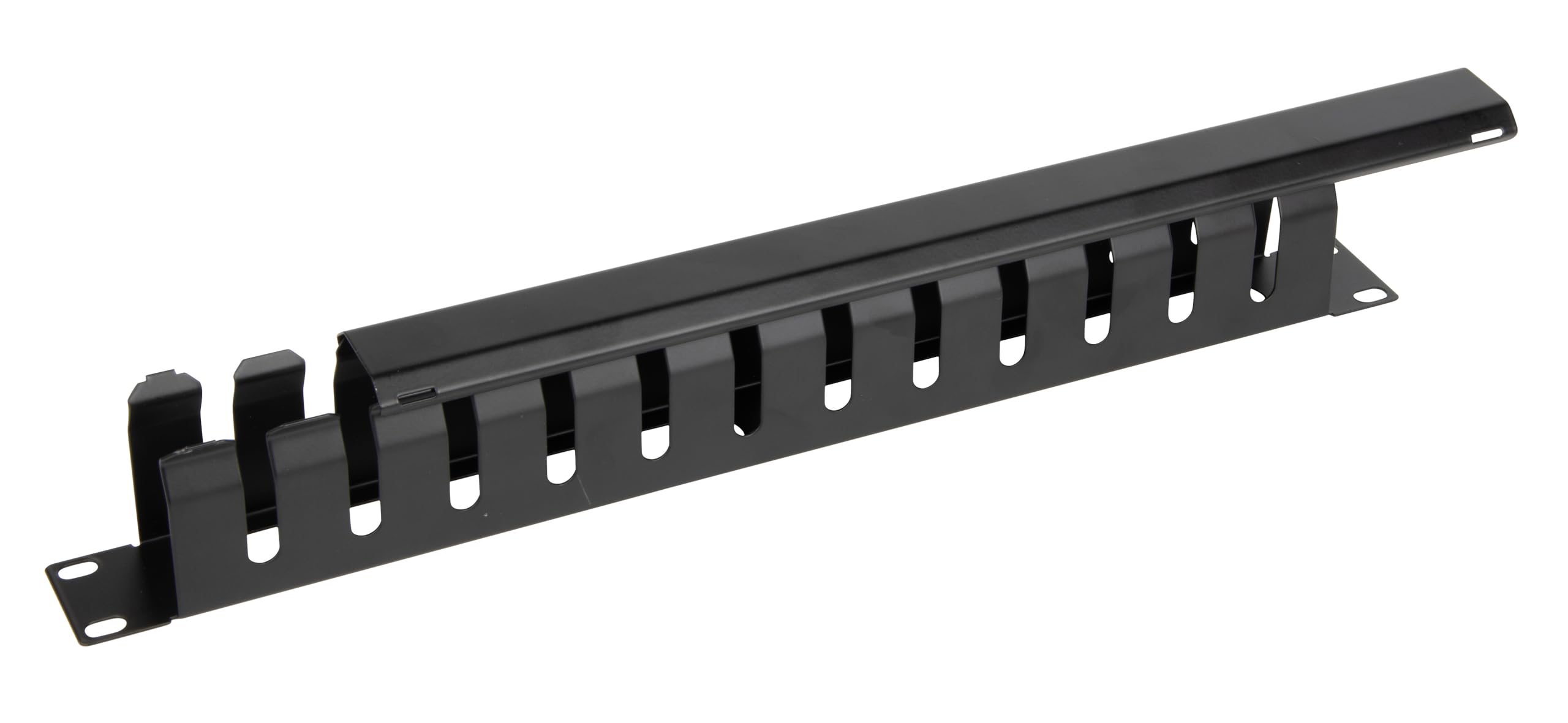 Labgear 1U Cable Management Panel 19 Inch Compact Cable Organizer with Vents for Wire Network Rack Wall Mount Shelf Mount, Black