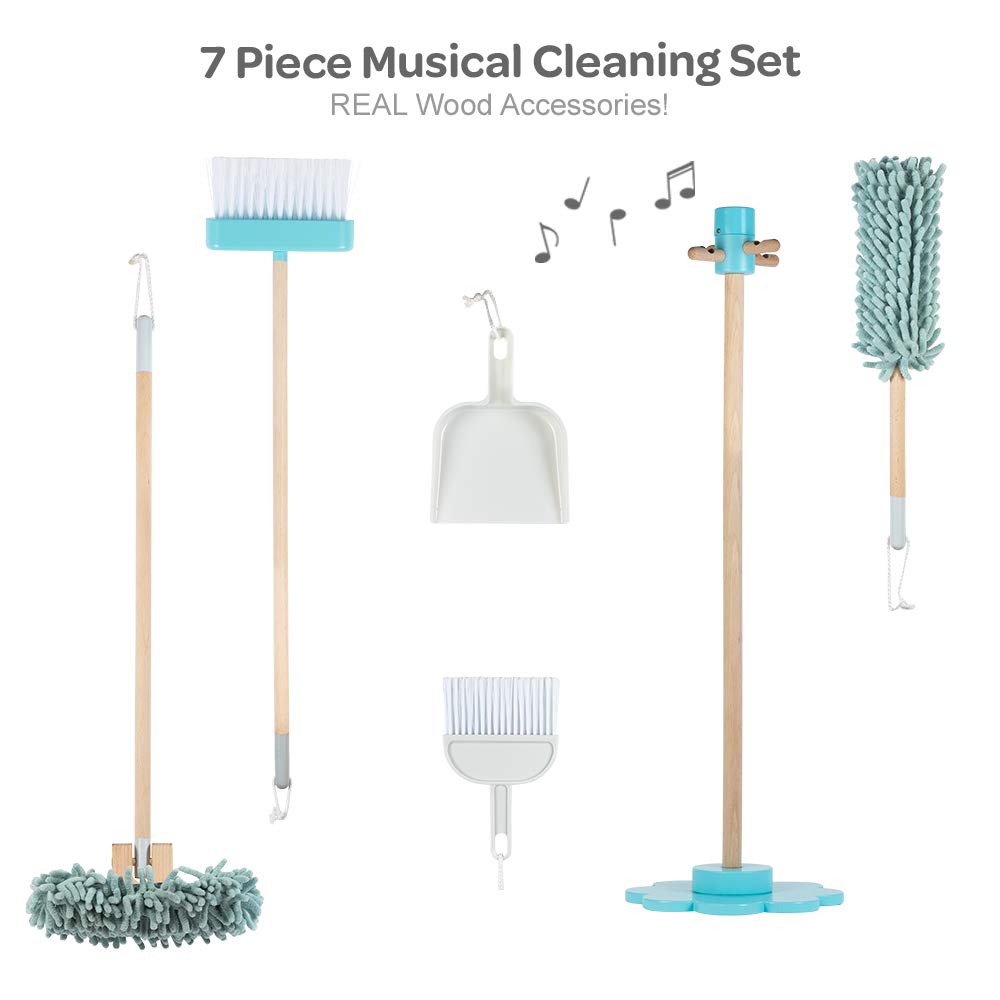 Adora Pretend Play Musical Cleaning Set, 7 Pieces, Educational Toy for Kids - Music Component Stand, Broom, Sweeper, Dust Pan & Brush Set & Duster, 21986