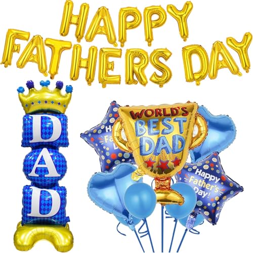 Happy Fathers Day Decorations Balloons for Party Decorations, 1Pcs Large Dad Balloon 44.1 Inch(H) x 15.4Inch(W) + 15Pcs 18Inch Letter Balloons For Fathers Day Birthday Party Decorations (A)