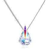 Savlano 14K White Gold Plated Aurora Borealis Drop Cut 18 Inches Pendant Chain Necklace For Women