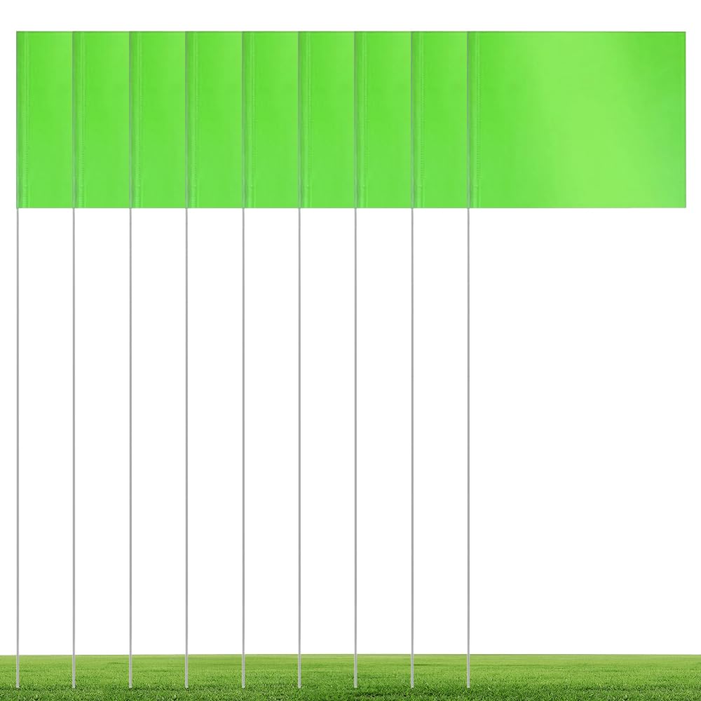 50 Pack Lawn Marker Flags 4.92 x 3.81 Inch Green PVC Marker Flags Landscape Flags Yard Marker Garden Flags Lawn Flags Irrigation Flags Measurement Flags with 15.3 Inch Steel Pole