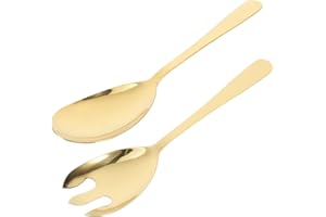 LIFKICH 2pcs Stainless Steel Salad Serving Set Gold Fork and Spoon, Thickened Long Handle Utensils for