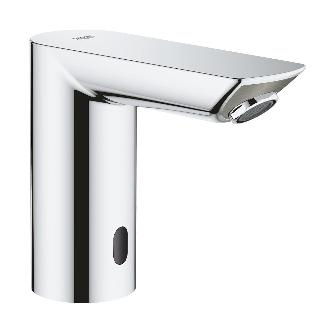 GROHE Bau Cosmopolitan E - Infrared Sensor Touchless Basin Mixer Tap without Mixing Device (Water Saving Technology, Battery Powered, 7 Pre-Set Programs, Tails 3/8 Inch), Size 123 mm, Chrome, 36452000