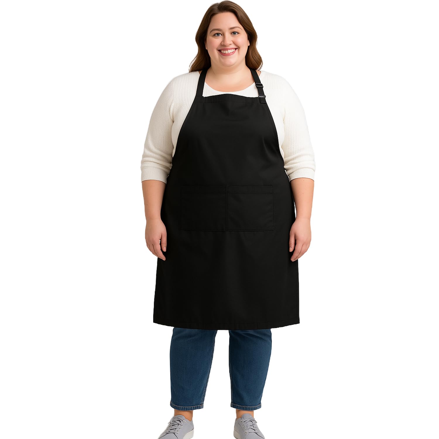 Urby Kitchen Cooking Aprons for Women with Pockets Plus Size, Ideal For XL XXL or Waist W38+. Extra Large and Long Also Fits Big and Tall Men, or Use As Full Coverage Apron. (Black)