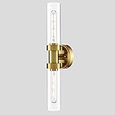 TEENYO Modern Gold Wall Sconce with Clear Glass Shade 2-Light Bathroom Vanity Lights 20-Inch Brass Glass Wall Light Fixtures 