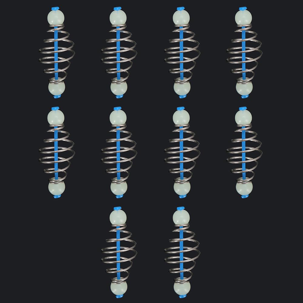 10Pcs Fishing Feeder, Cage Feeder Fishing Method Feeders Luminous Fishing Quick Release Method Feeder and Moulds for Carp Fishing, Large - Luminous Beads Blue Core