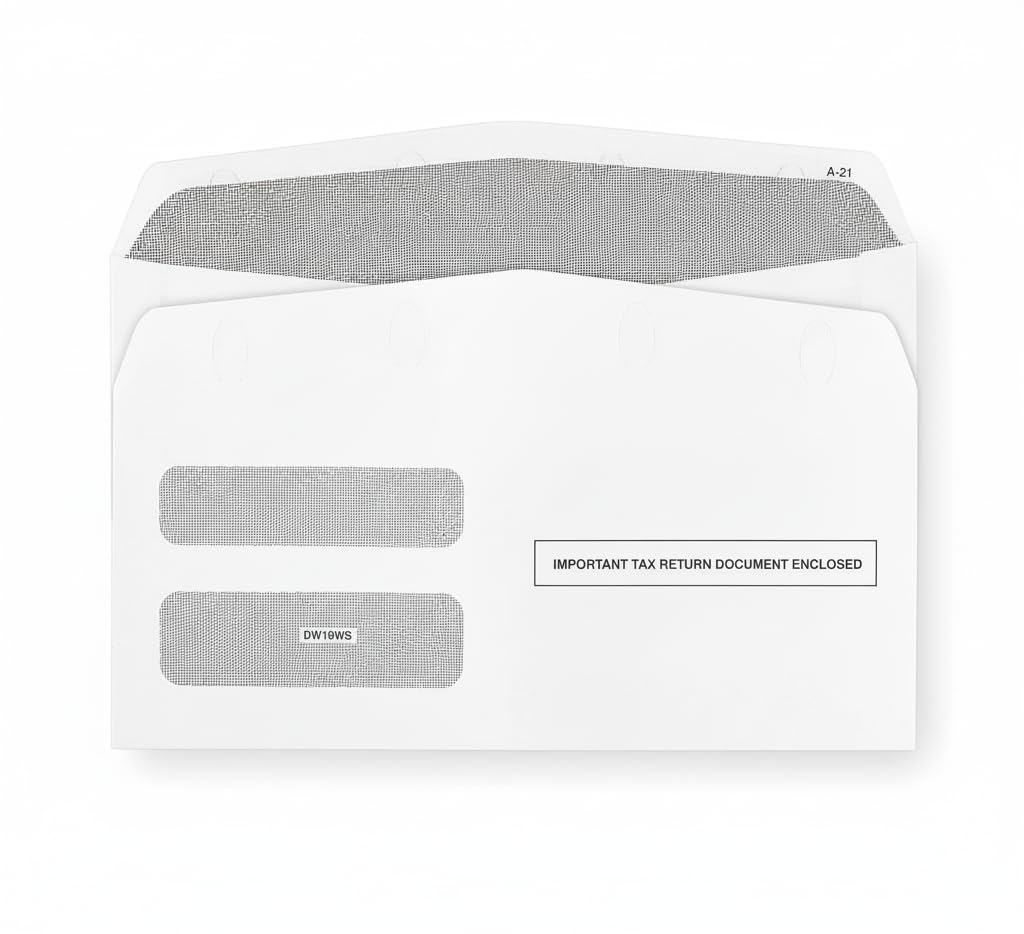 View 1 of 1099 Nec Envelopes 2025 Self Seal, Designed for 1099 3 UP NEC Tax Forms, 3 13/16’’ x 8 7/8’’ Double-Window, Security tinted, 25 Pack 1099 Envelpes