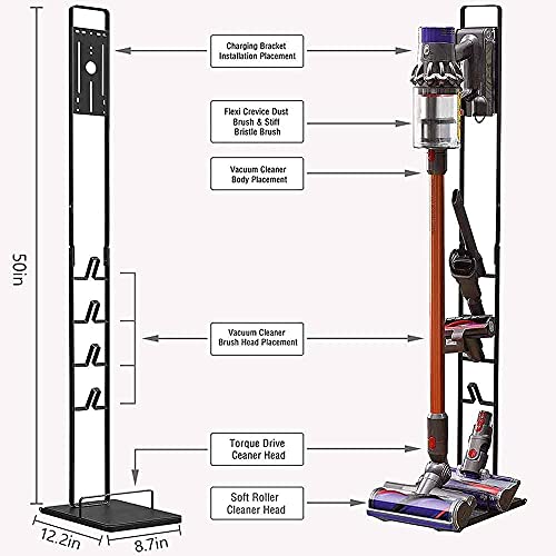 RUQIWEMI Vacuum Cleaner Stand Holder with Wheels for Dyson V15 V11 V10 V8 V7 V6, Metal Floor Stand Compatibel for Dreame T30 T20 V12 V11 V10,No Drilling the Wall (Black)