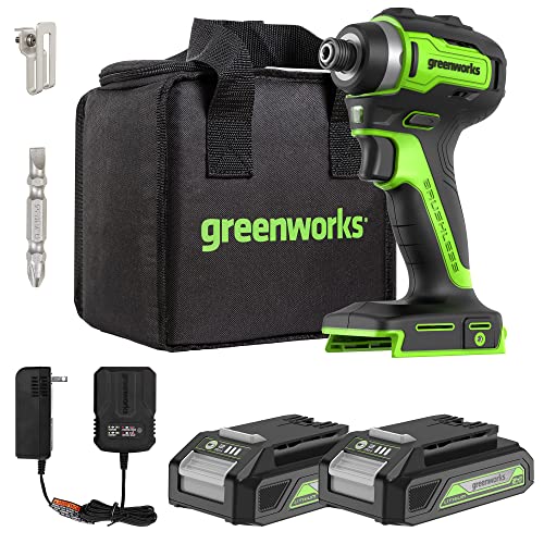 Greenworks 24V Cordless Impact Driver Kit, 1/4inch Hex, 1950 in./lbs
