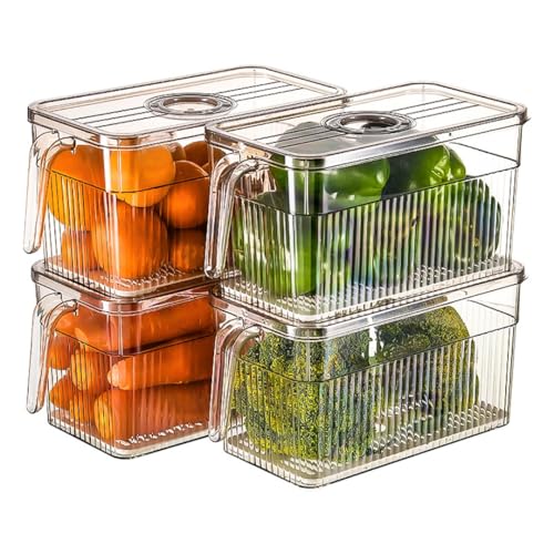 Clear Stackable Fridge Organizers & Storage XVersion 2PCS Transparent Food Storage Containers with Timer Lids & Handle | Fresh-Keeping Storage for Fruits, Vegetables & Eggs (V1)