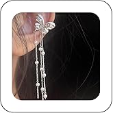 Xduargs Boho Butterfly Ear Cuff Earrings Vintage Butterfly Tassel Chain Ear Clip Earrings Silver Butterfly Cuff Cartilage Earrings Butterfly Non Pierced Earrings Jewelry for Women（Left)
