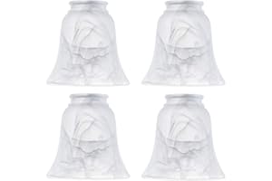 XIDING Ceiling Fan Light Covers, Transitional Style Bell Frosted Shade, Milky Scavo Glass Alabaster Shade, Perfect Ceiling Fan Globes Replacement Glass Accessories, Standard 2-1/8" Fitter Size, Pack of 4