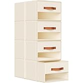 DIMJ Closet Organizers and Storage - Pull-out Fabric Bins with Drawers for Closet Foldable Clothes Organizers with Clear Window, Stackable Storage Drawers for Bedroom,Living Room,Shelf,4-Pack, Beige