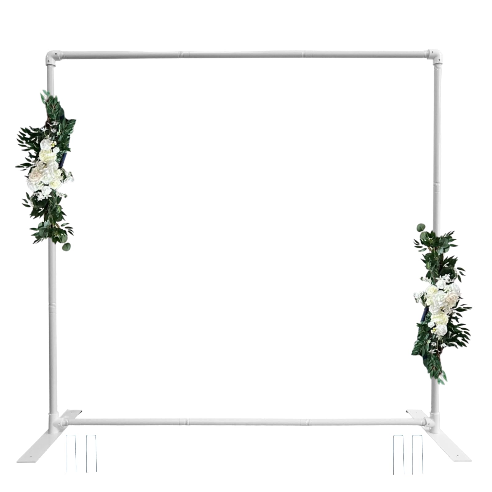 Photo 1 of Beyeutao White Arch Backdrop Stand with Base Adjustable Square Backdrop Stand 7.2X7.2FT Metal Balloon Stand Wedding Arch Frame for Ceremony Photo Booth Wedding Birthday Party Event Decor