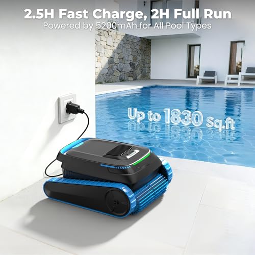 BOTLIFE Robotic Pool Cleaner, 5000 GPH Powerful Suction, Cordless Robotic Pool Vacuum for Inground/Above Ground Pools, Smart Navigation & App Control, 150μm Fine Filter for Wall/Floor/Waterline