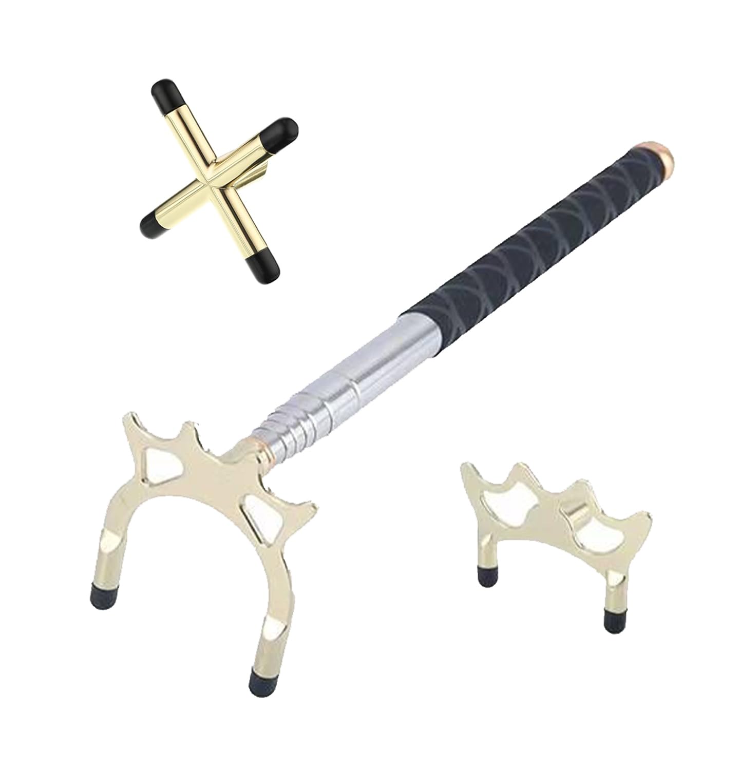 Sinsilvie Snooker Cue Stick Bridge with 3 Brass Bridge Head,Billiards Cue Stick Bridge,13~60 Inches,Red or Grey.Billiards Cue Bridge Accessories. (Black Grey Handle)