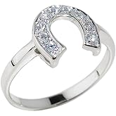 Dainty 925 Sterling Silver CZ-Studded Ladies Horseshoe Ring