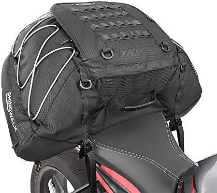 Rhinowalk 30L Motorcycle Tail Bag - Waterproof Rear Seat Backpack With Multiple Mounting Options, Black