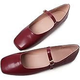 TN TANGNEST Women's Leather Flats Comfortable Square Toe Dress Flats Retro Soft Mary Jane Flats Dark red 41(9) 2