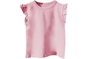 Girls T Shirts Cotton Ruffle Sleeve T-Shirt Soft Casual Cute Crewneck Tee for Tween Girls Breathable Summer Undershirts