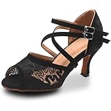 MINITOO Damen Tanzschuhe Latein - T-Strap Glitter Für Salsa & Hochzeit