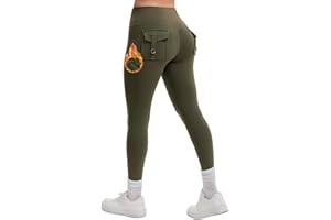 AEEZO Women's Fleece Lined Scrunch Leggings with Pockets Butt Lifting Thermal Warm Winter High Waisted Tights Yoga Pants