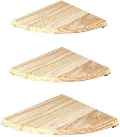 Optimal Products Set Of 3 Natural Wood Corner Shelves 200mm 200mm 16mm