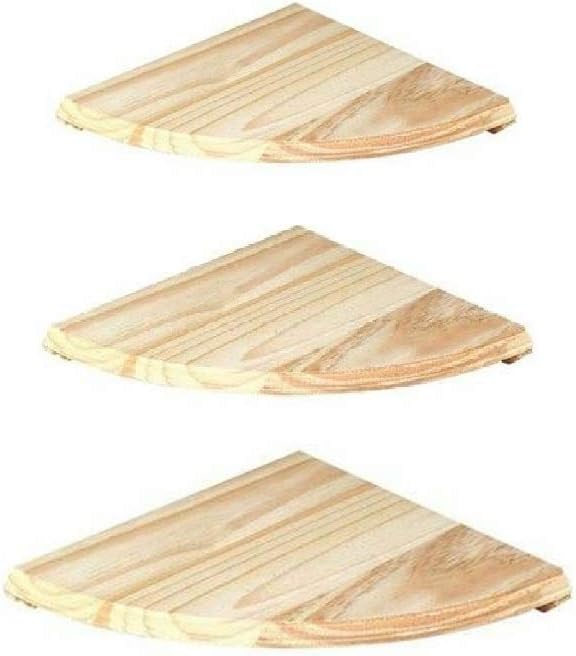 Optimal Products Set Of 3 Natural Wood Corner Shelves 200mm 200mm 16mm
