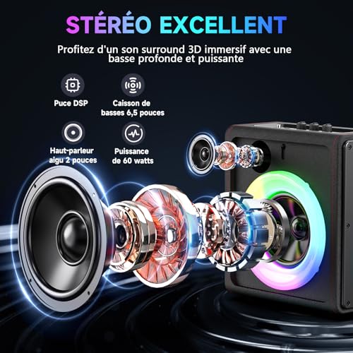 Karaoke Machine with Wireless Microphones HWWR Karaoke with 2 Microphones for Adults Children, Karaoke Systems Accessoires Utiles pour Micro (MS75-Triple Mics)