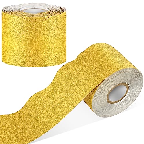 2 Roll Gold Bulletin Board Border 65.6 Feet Glitter Scalloped Borders