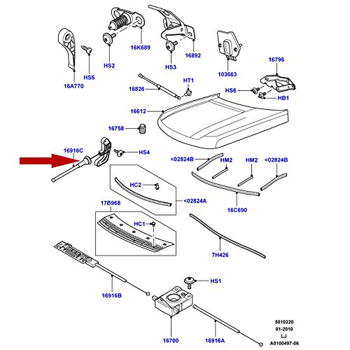 LRNJ HOOD LATCH RELEASE CABLE COMPATIBLE WITH LAND ROVER RANGE