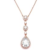Mariell Bridal and Wedding Necklace, Cubic Zirconia Crystal Drop Pendant Necklace for Brides, Bridesmaids, Prom, Homecoming, Mother of the Bride