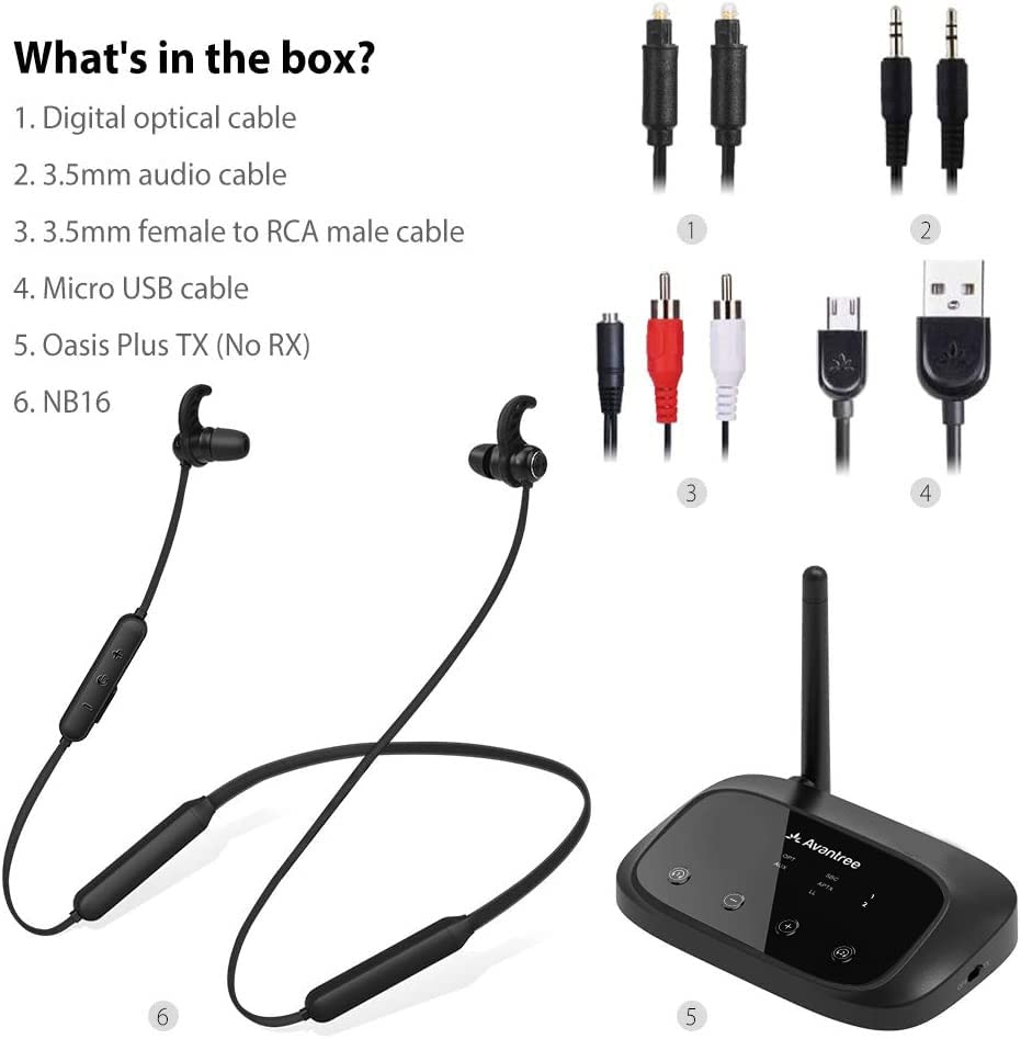 Avantree HT5006 Wireless Earbuds for TV Listening, Passthrough Support