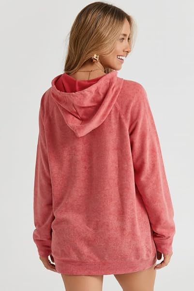 SHEWIN HOODIES FOR WOMEN CASUAL LONG SLEEVE DRAWSTRING SOLID HOODED SWEATSHIRTS LOOSE LIGHTWEIGHT OVERSIZED HOODIE FALL TOPS FOR WOMEN,US 16-18(XL),RED