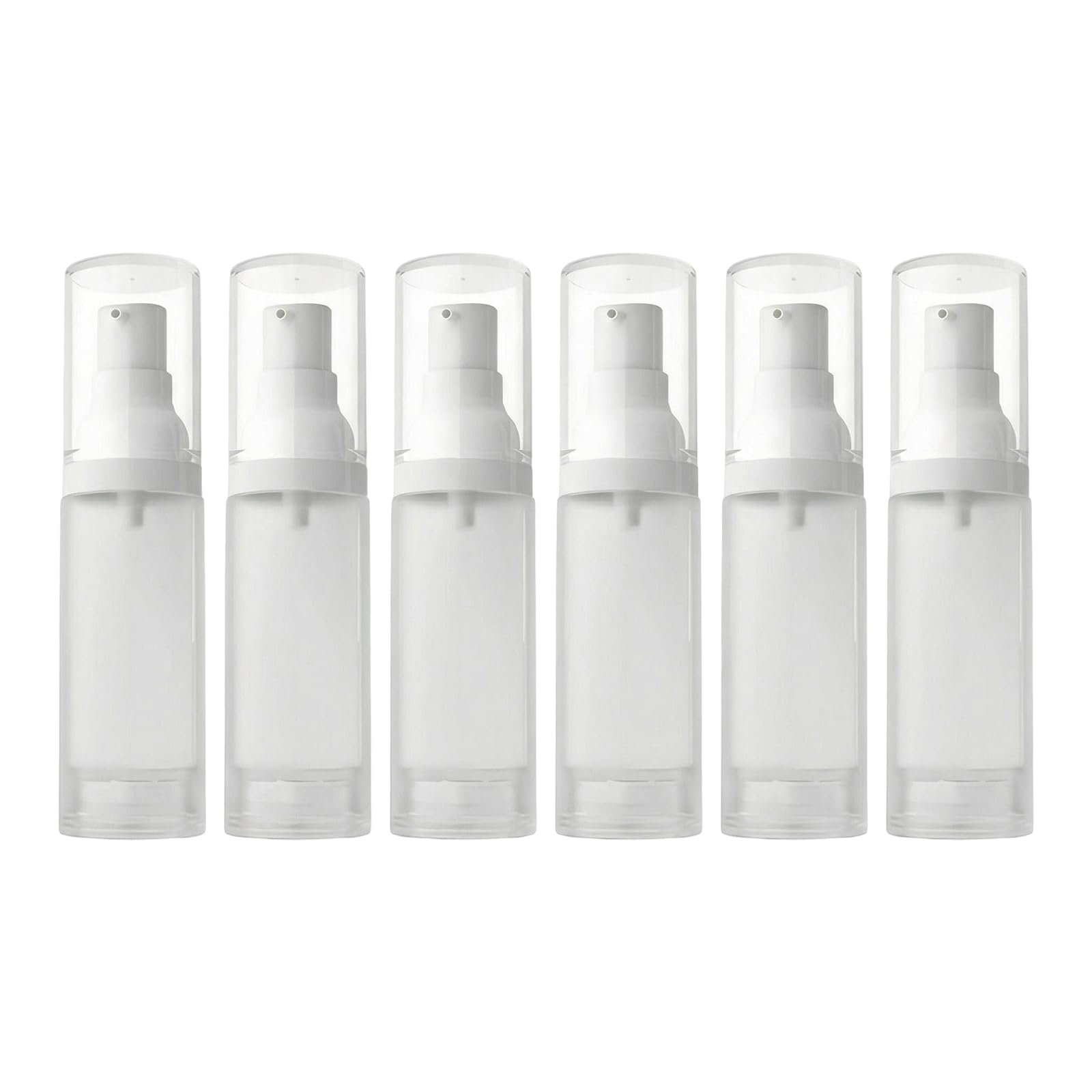 Upstore 6Pcs 30ml/1oz Empty Airless Cosmetic Lotion Pump Bottles Refillable Travel Size Frosted Clear Plastic Makeup Cream Pump Bottle Storage Container Dispenser Vials for Liquid foundation Shampoo