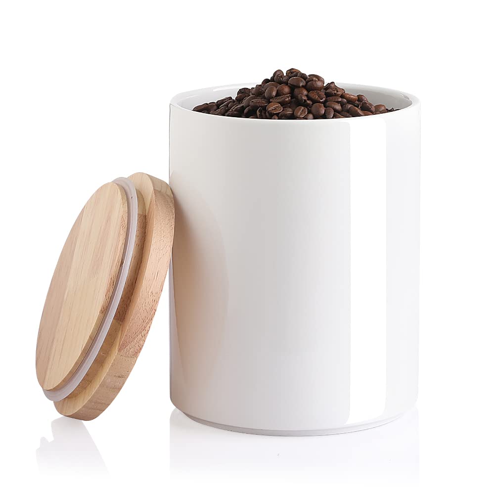 Photo 1 of Sweejar Kitchen Canisters Ceramic Food Storage Jar, Stackable Containers with Airtight Seal Wooden Lid for Serving Coffee Bean, Flour, Tea, Cookies and More - 73 Fl Oz(White)