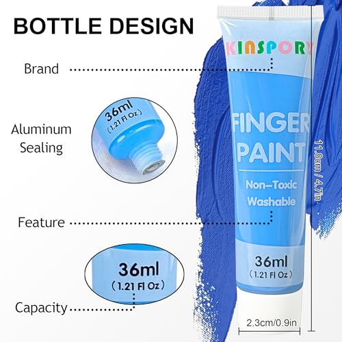 KINSPORY Pinturas de Dedos para Niños 24 x 36 ml – Pinturas Lavables para Niños Pequeños, No Tóxicas, Seguras para Manos y Pies, Materiales Artísticos Preescolares Regalos Creativos