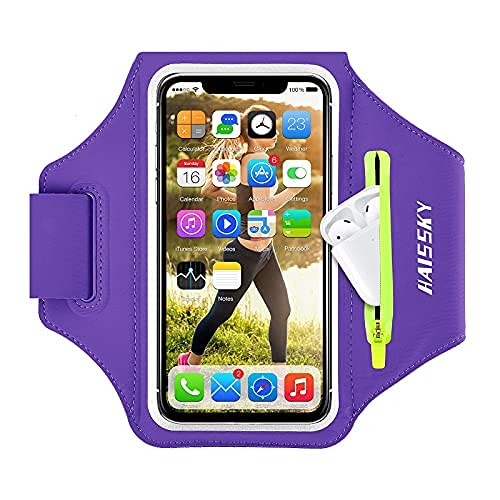 Running Armband with Airpods Zipper Pocket Cell Phone Armband Holder Sweatproof Sports Gym Case Fits iPhone 16 Pro Max/15/14/13/13 Pro/12 Pro Max/11 /11Pro/XR/XS Max with Touchscreen up to 6.9"