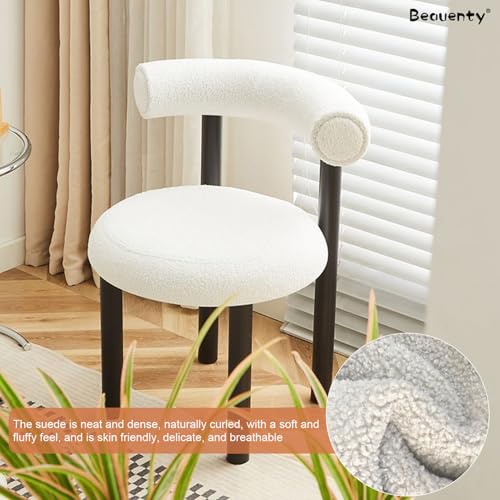 Beauenty Vanity Chair, Cashmere Makeup Chairs with Back, Modern Dining Chair with Metal Legs, Sofa Stool Vanity Stool for Dressing Room, Bedroom, Makeup Room (White)