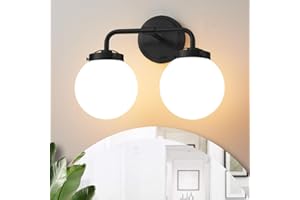 Deyidn Black Bathroom Light Fixtures Over Mirror, Modern Vanity Lighting with Milk White Glass Globe Shades 2-Light Farmhouse Wall Sconce