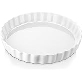 LOVECASA Porcelain Quiche Baking Dish,10 Inch Reusable Pie Pan Quiche Pan, Non-Stick Round Pie Dish, Tart Pan with Ruffled Edge,Pie Pan for Pies | Microwave,Dishwasher,and Oven Safe (White)