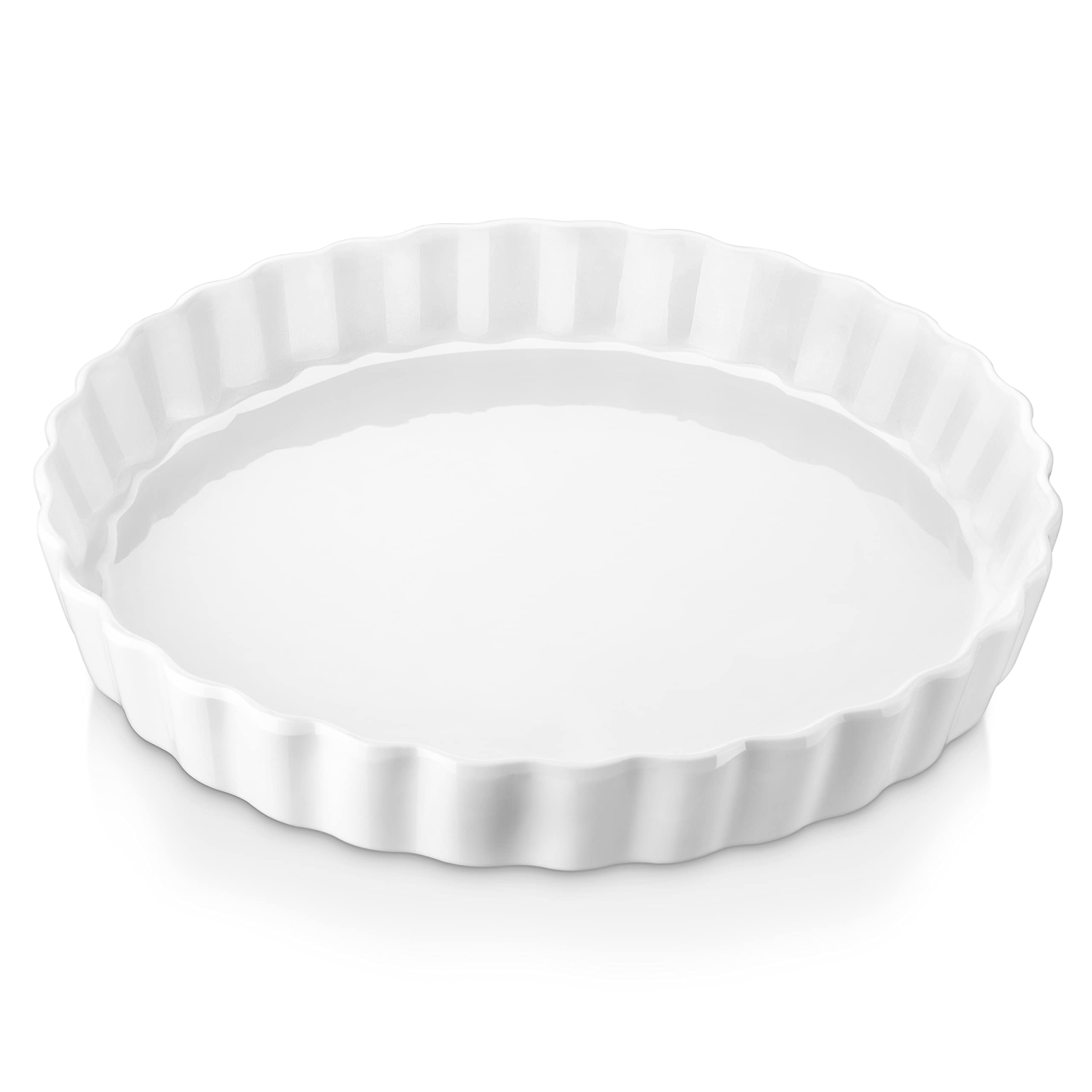 Photo 1 of LOVECASA Porcelain Quiche Baking Dish,10 Inch Reusable Pie Pan Quiche Pan, Non-Stick Round Pie Dish, Tart Pan with Ruffled Edge,Pie Pan for Pies | Microwave,Dishwasher,and Oven Safe (White)