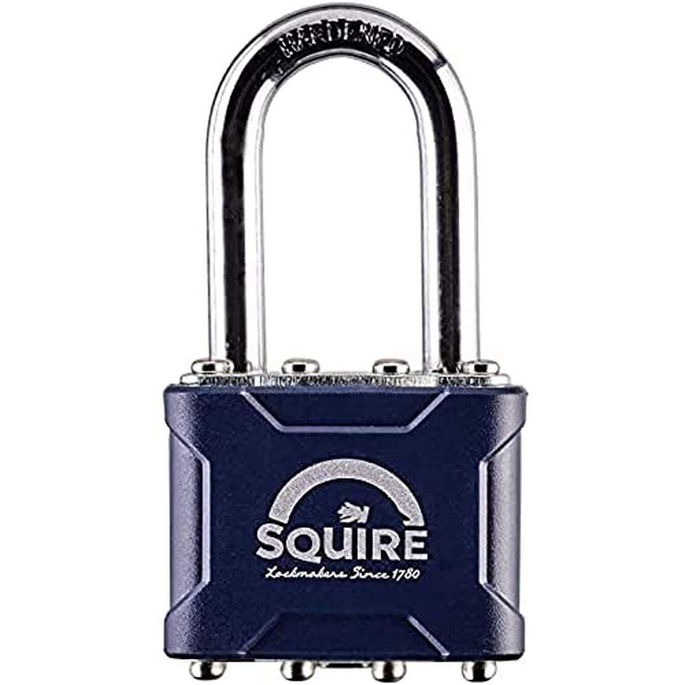Henry Squire Stronglock Laminated Long Shackle 4 Pin Double Locking Padlock, 1.5-inch Shackle Length,Black