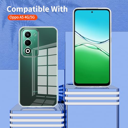 Phoona Case for OPPO A5 4G/5G Case with 2 Pieces Tempered Glass, Transparent TPU Silicone Protection Case for OPPO A5 4G/5G Anti-Shock and Anti-Scratch Case