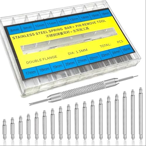 Olytop 360Pcs (8-25mm) Spring Bars Watch Pins Replacement Pins Set with Watch Band Remove Tool 18 Sizes