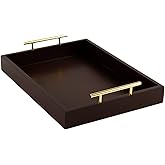 JJSQYLAN Wooden Serving Tray with Handles Rectangle Breakfast Tray for Coffee Table Decorative Ottoman Tray 16”x 12” for All Occasion's (Dark Brown)