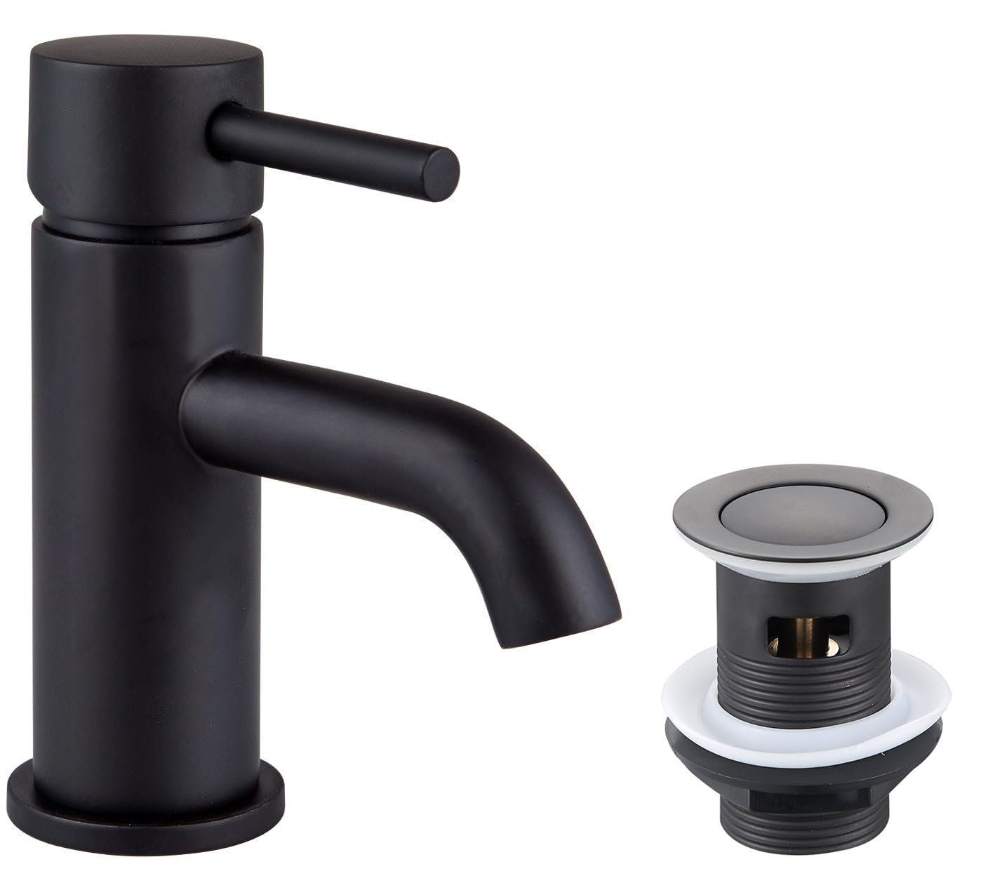 KINGBATH™ Mono Basin Mixer Tap with Click Clack Sprung Waste Bathroom Sink Hot and Cold Faucet Solid Brass Modern Matt Black Easy to Fit/Install